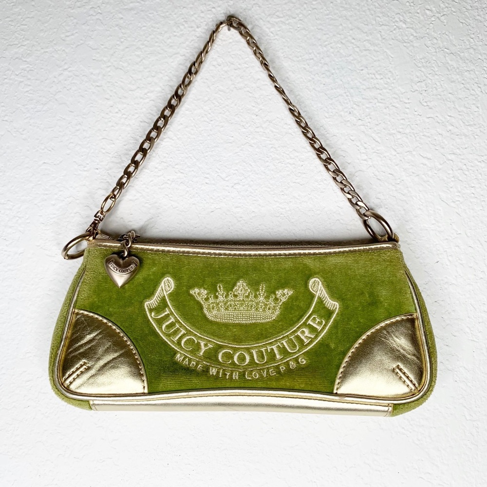Vintage Y2K Juicy Couture Mini Baguette Green Velour Mini Purse Shoulder Bag